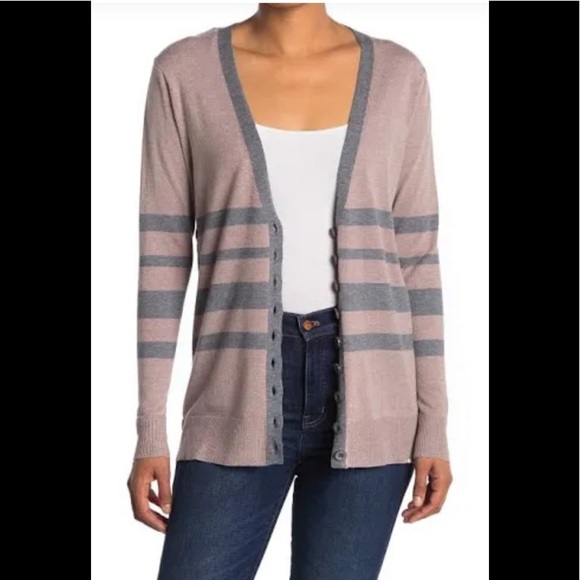 Cotton Emporium Stripe Cardigan in Mocha, XS, NWT​ - Picture 1 of 7
